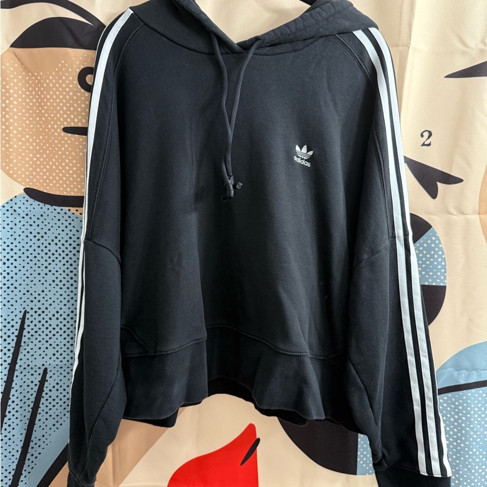 Adidas 3 Stripe Cropped Hoodie